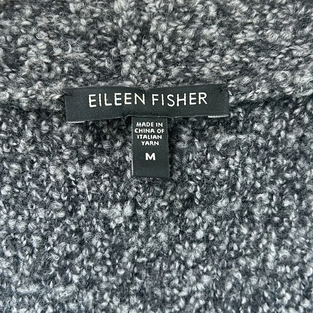 EILEEN FISHER Charcoal Gray Wool Cashmere Blend Nubby Cardigan Sweater Size M
